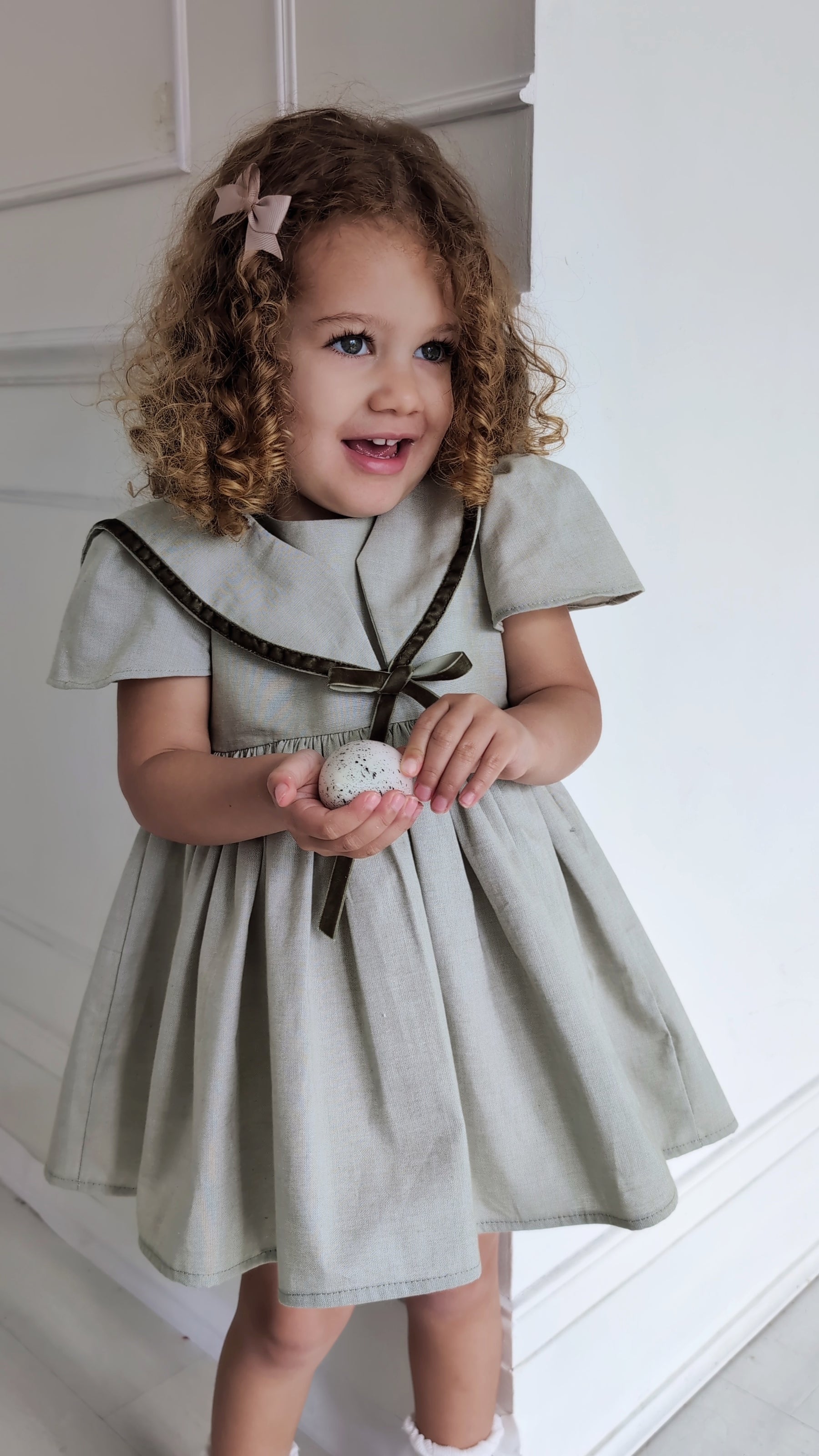 Sage Green Girls Sailor Collar Dress