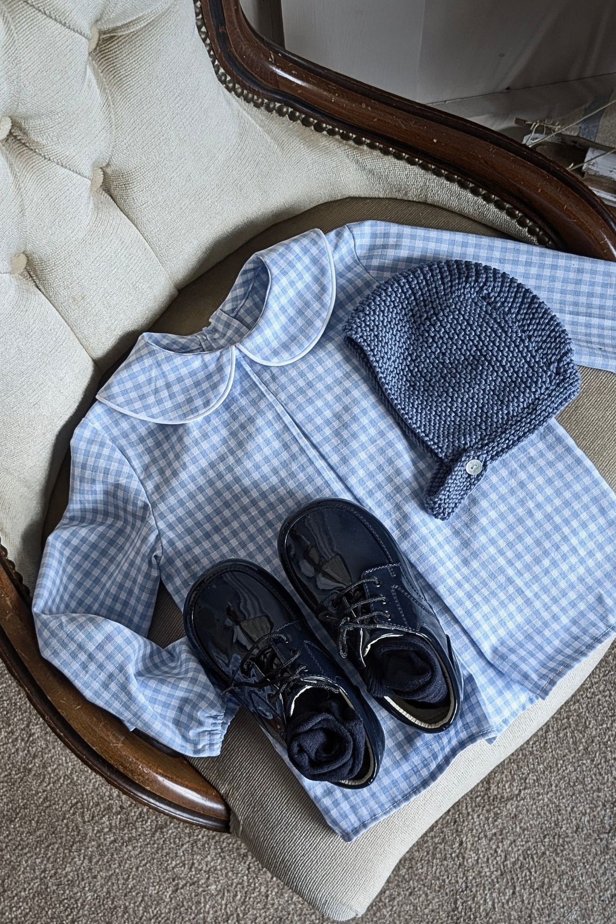 Baby Blue Gingham Pleated Shirt