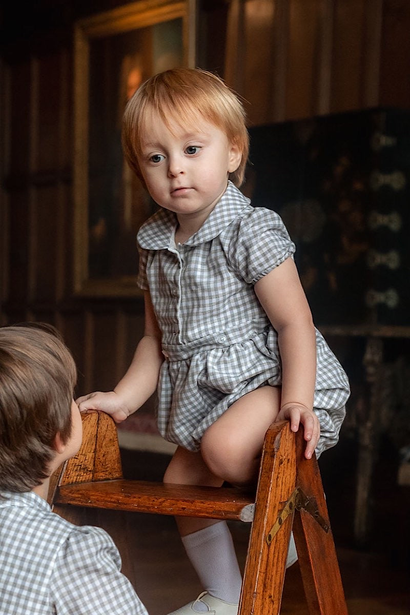 Grey Gingham Romper