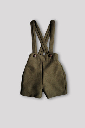 Boys Tweed Braced Shorts in Country Green