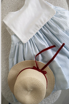 Straw Boating Hat | Red Velvet Bow