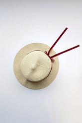 Straw Boating Hat | Red Velvet Bow