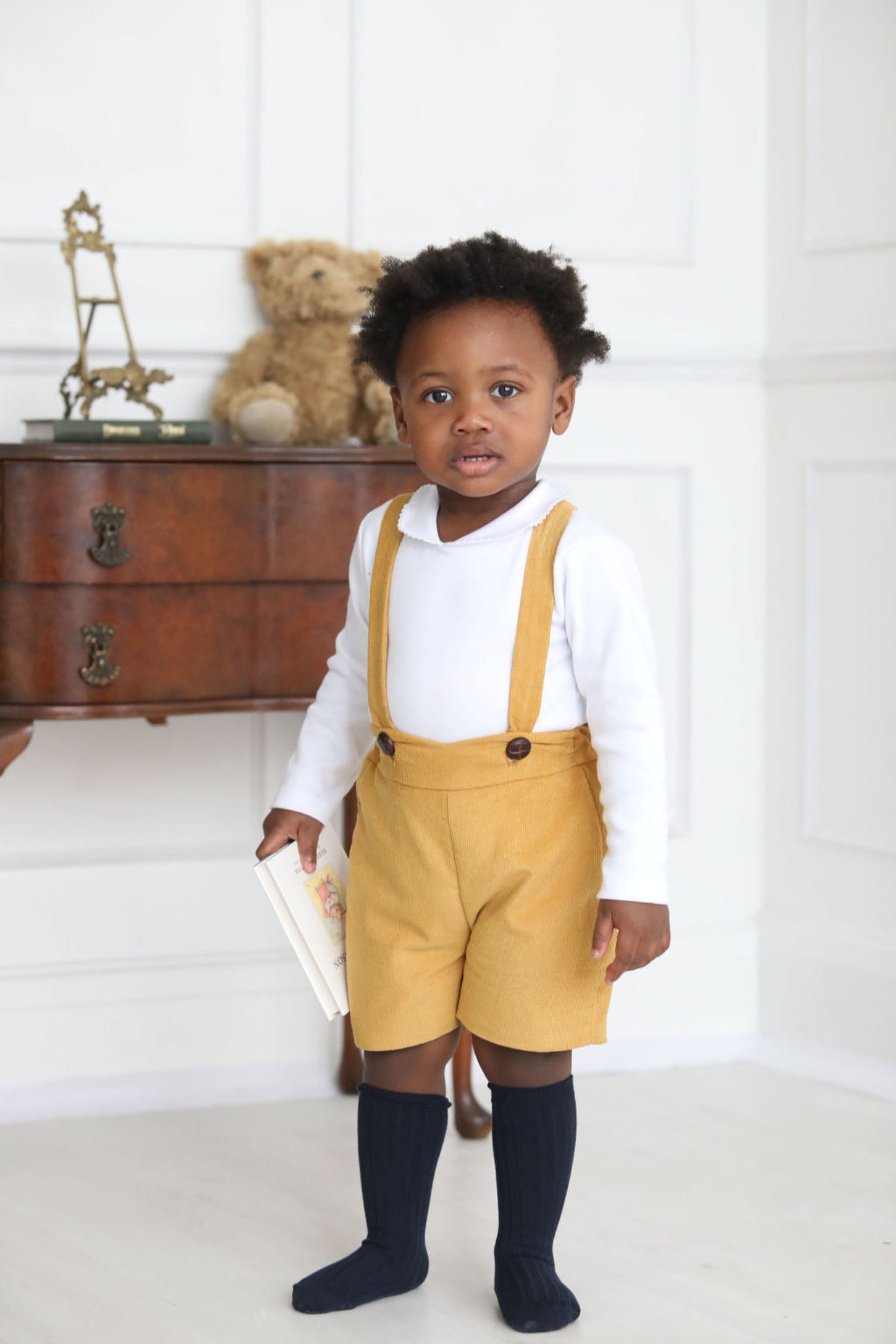 Boys Braced Shorts in Ochre