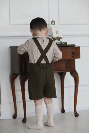 Boys Tweed Braced Shorts in Country Green