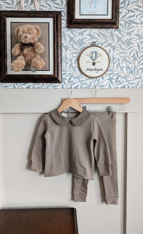 Tweed Collar Taupe Loungewear Set - Arthur Benjamin & Co