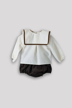 Cream & Brown Sailor Bib Collar Set