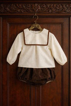 Cream & Brown Sailor Bib Collar Set